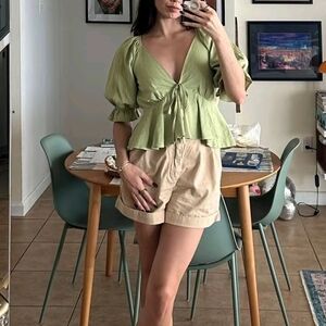 7 For All Mankind Green V Neck Sexy Different Top Medium